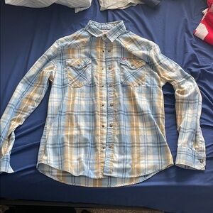 Levi's Light Blue and Beige Plaid Shirt